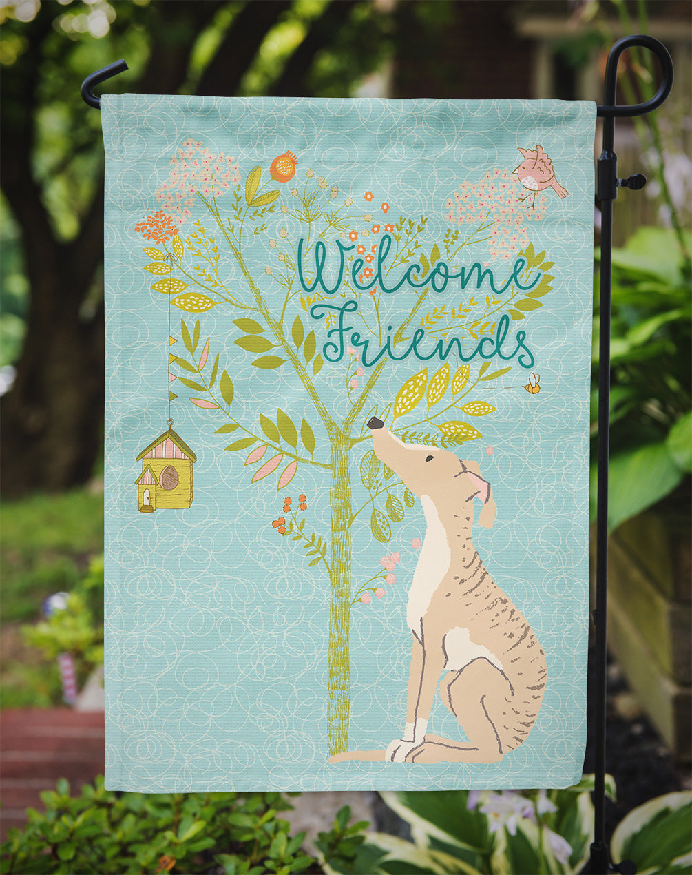 Welcome Friends Brindle Greyhound Flag Garden Size BB7591GF  the-store.com.