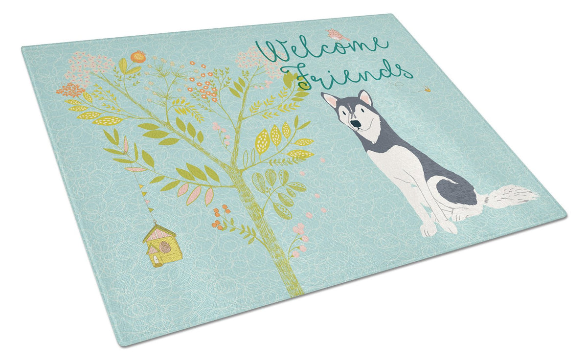 Welcome Friends Siberian Husky Glass Cutting Board Large BB7594LCB by Caroline&#39;s Treasures