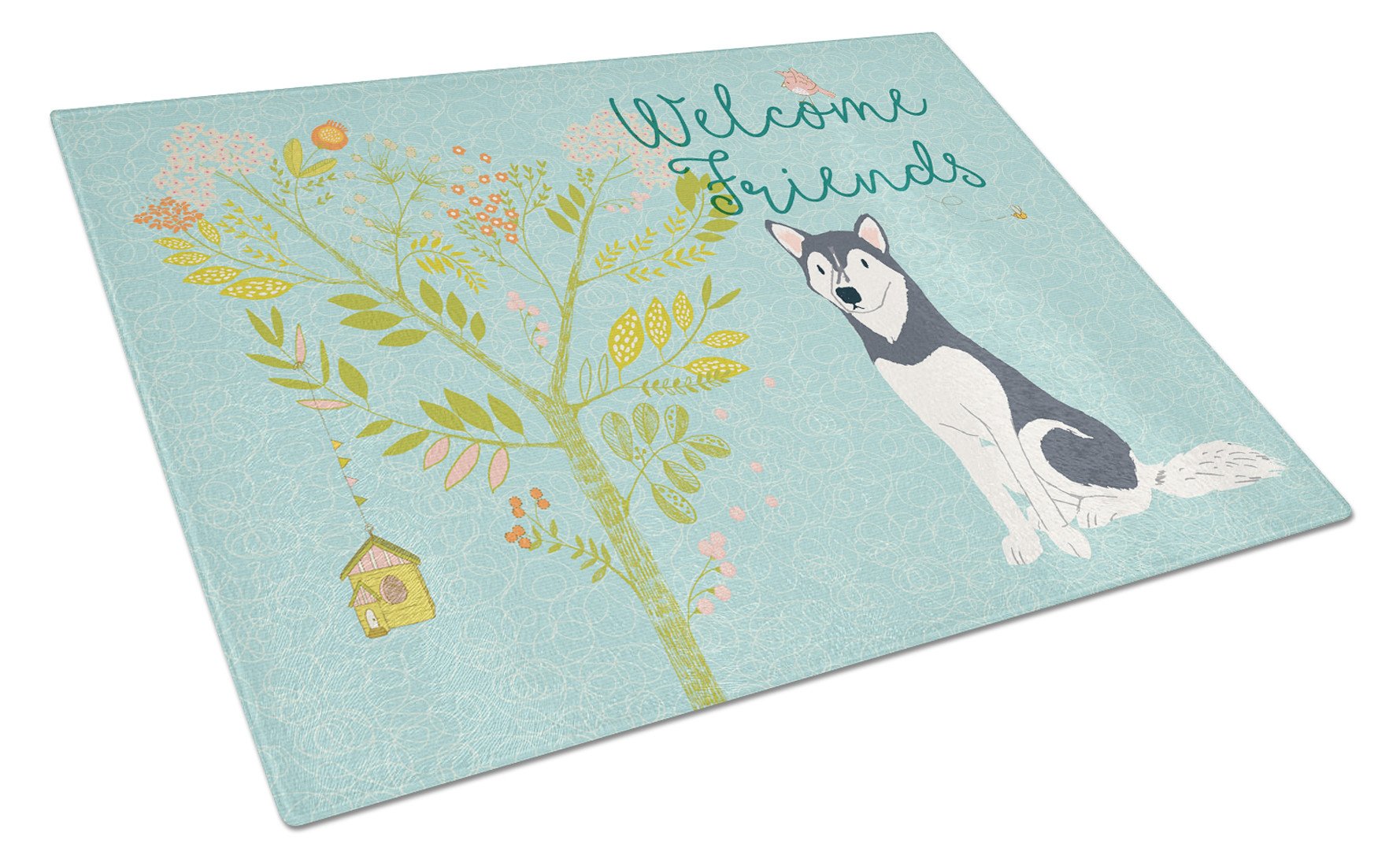 Welcome Friends Siberian Husky Glass Cutting Board Large BB7594LCB by Caroline's Treasures