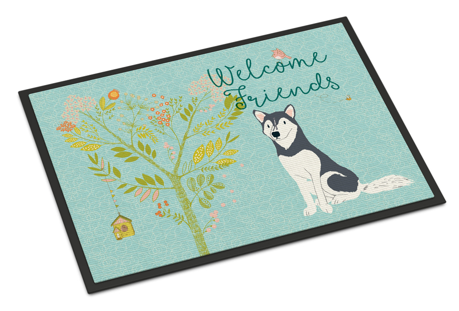 Welcome Friends Siberian Husky Indoor or Outdoor Mat 18x27 BB7594MAT - the-store.com