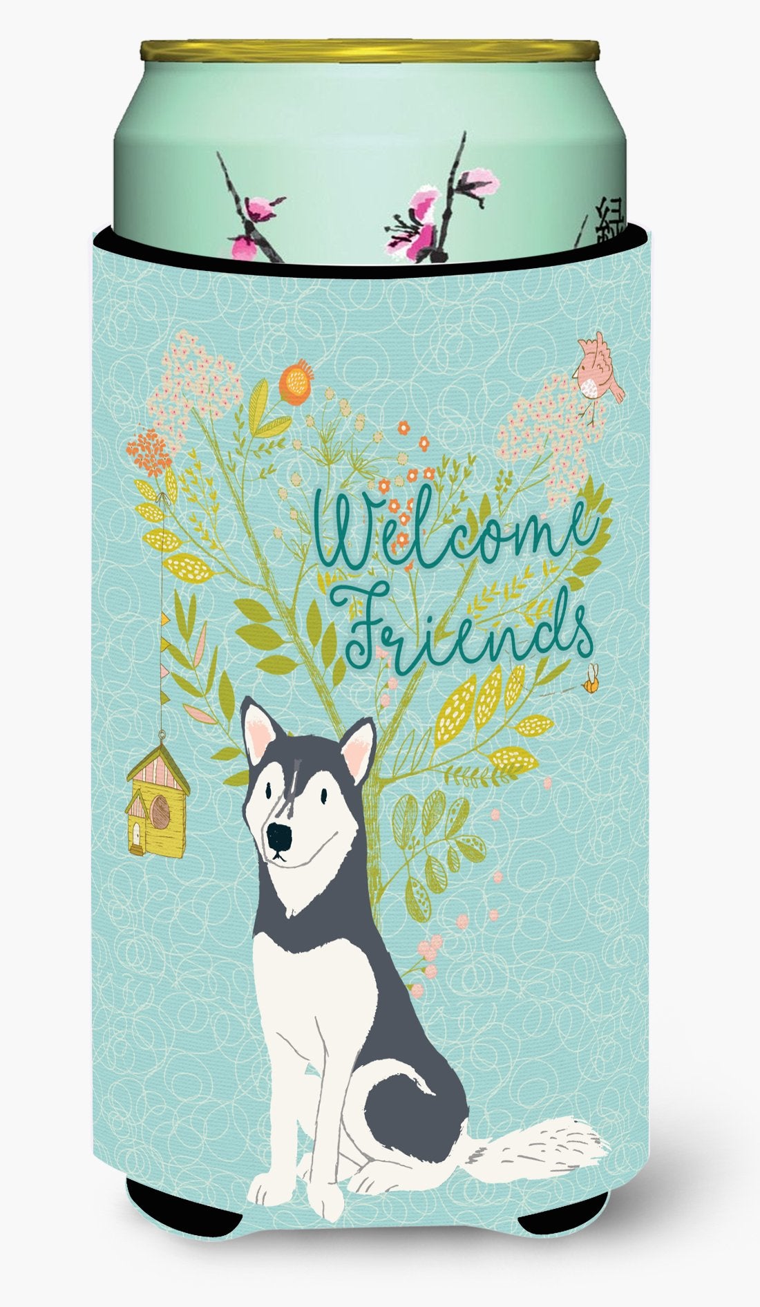 Welcome Friends Siberian Husky Tall Boy Beverage Insulator Hugger BB7594TBC by Caroline's Treasures