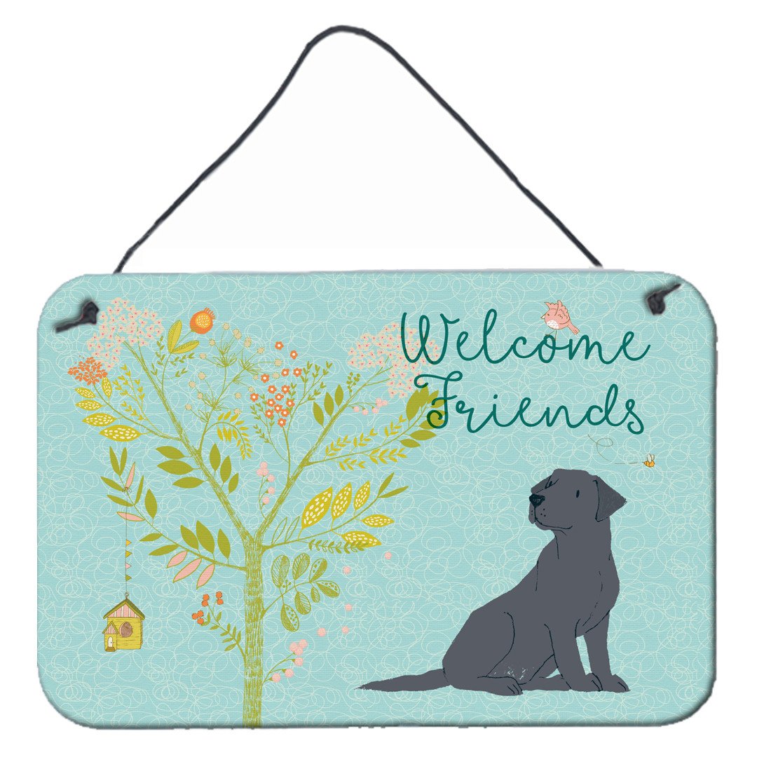 Welcome Friends Black Labrador Retriever Wall or Door Hanging Prints BB7595DS812 by Caroline's Treasures