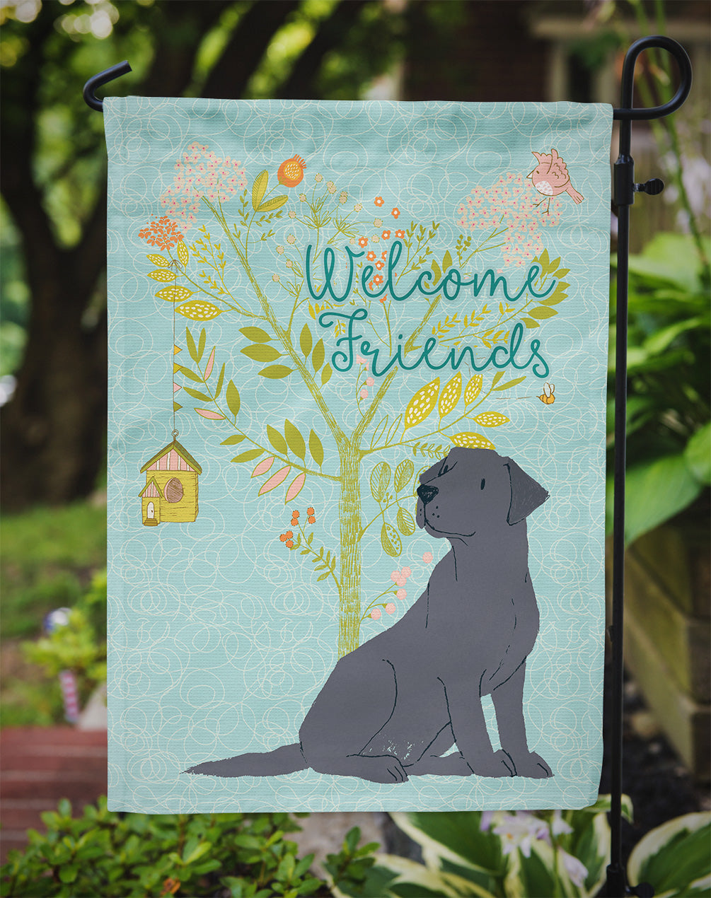 Welcome Friends Black Labrador Retriever Flag Garden Size BB7595GF  the-store.com.