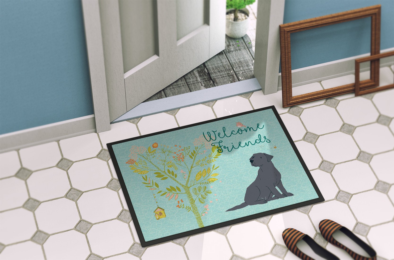 Welcome Friends Black Labrador Retriever Indoor or Outdoor Mat 24x36 BB7595JMAT by Caroline's Treasures