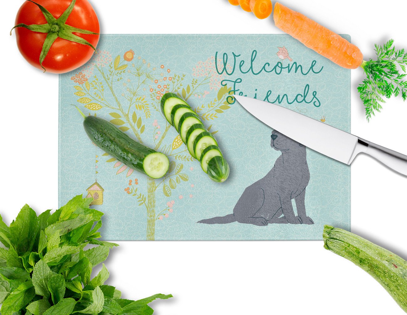 Welcome Friends Black Labrador Retriever Glass Cutting Board Large BB7595LCB by Caroline's Treasures