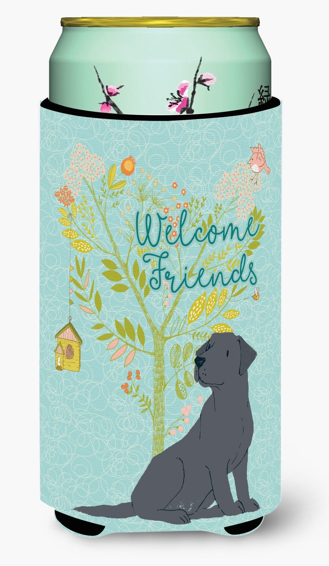 Welcome Friends Black Labrador Retriever Tall Boy Beverage Insulator Hugger BB7595TBC by Caroline's Treasures