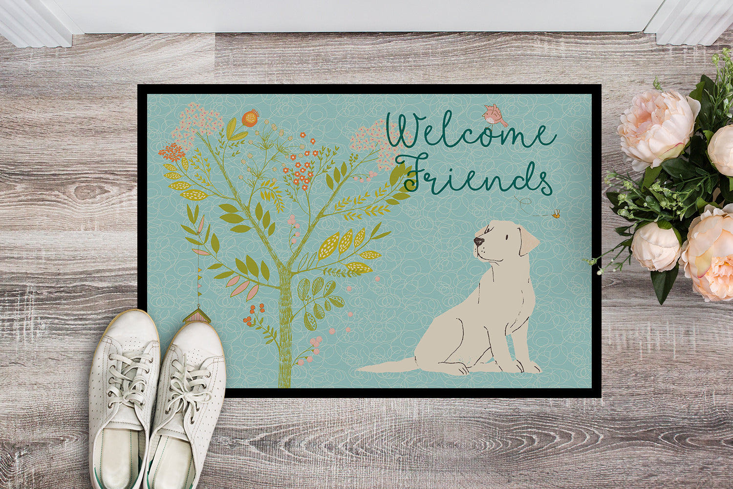 Welcome Friends Yellow Labrador Retriever Indoor or Outdoor Mat 18x27 BB7596MAT - the-store.com