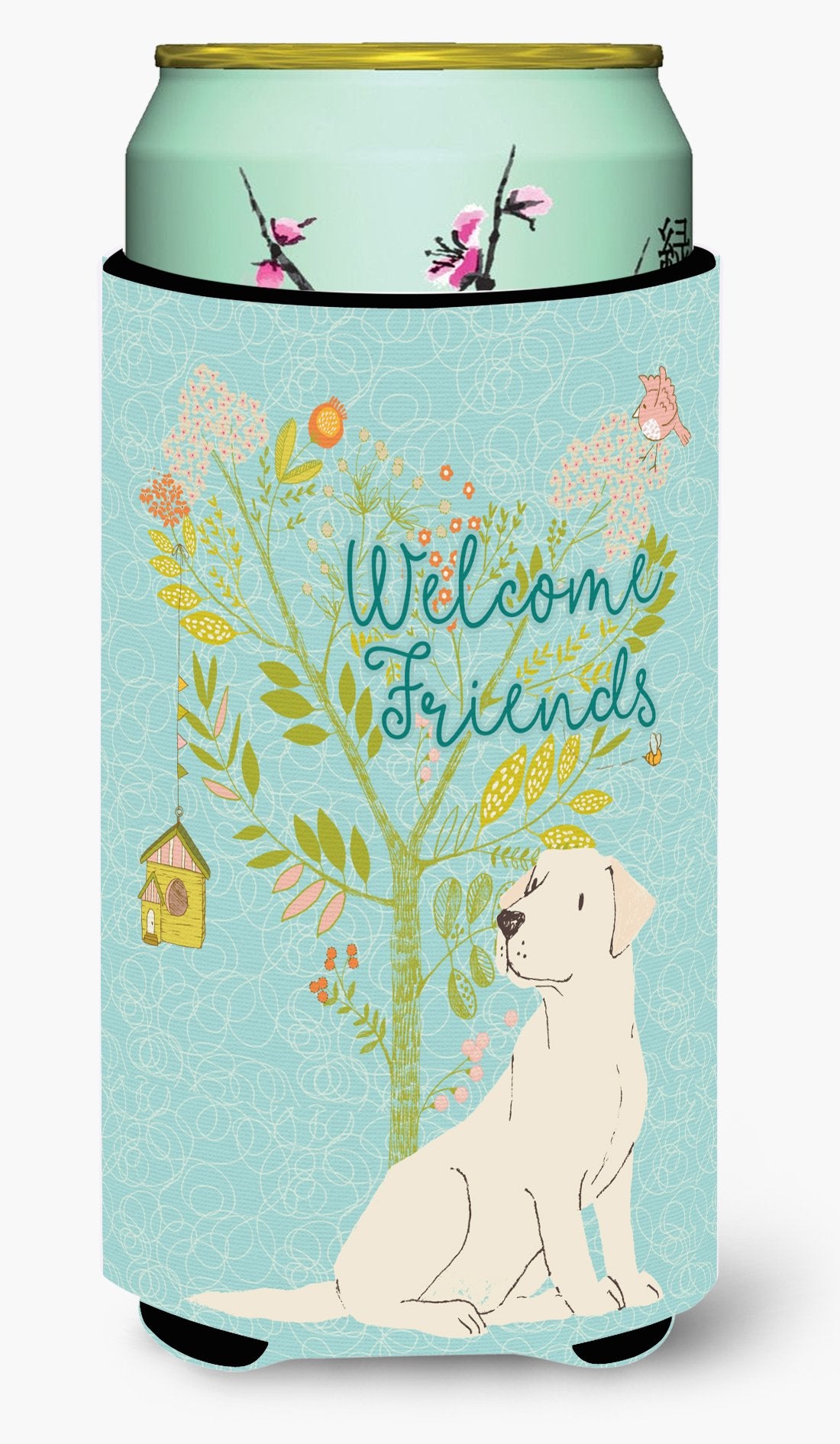 Welcome Friends Yellow Labrador Retriever Tall Boy Beverage Insulator Hugger BB7596TBC by Caroline's Treasures