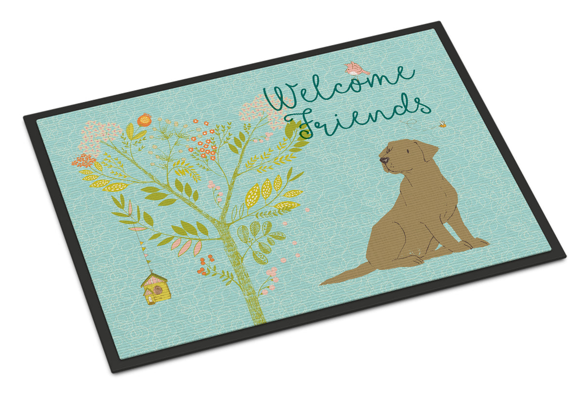 Welcome Friends Chocolate Labrador Retriever Indoor or Outdoor Mat 18x27 BB7597MAT - the-store.com