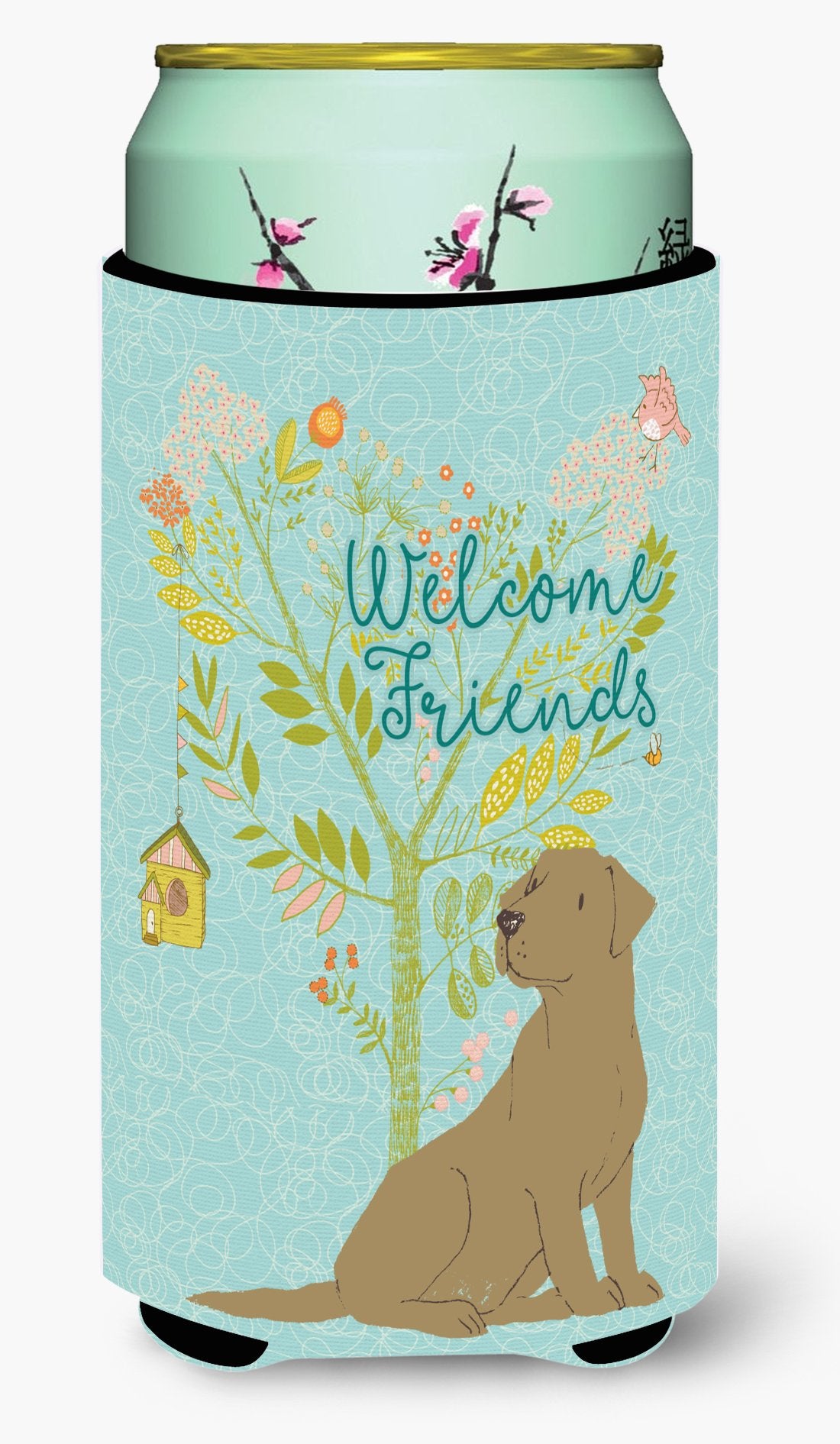 Welcome Friends Chocolate Labrador Retriever Tall Boy Beverage Insulator Hugger BB7597TBC by Caroline's Treasures