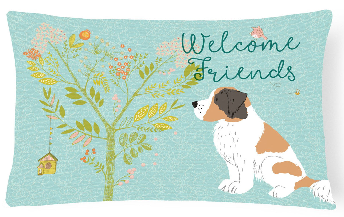 Welcome Friends Saint Bernard Canvas Fabric Decorative Pillow BB7599PW1216 by Caroline&#39;s Treasures