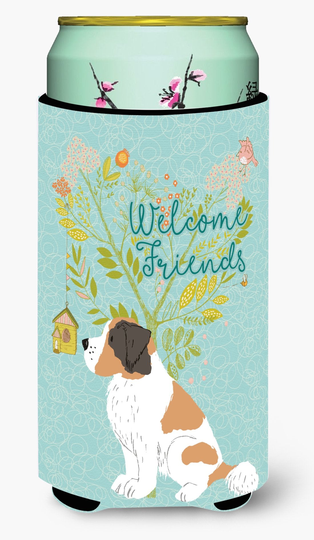 Welcome Friends Saint Bernard Tall Boy Beverage Insulator Hugger BB7599TBC by Caroline&#39;s Treasures