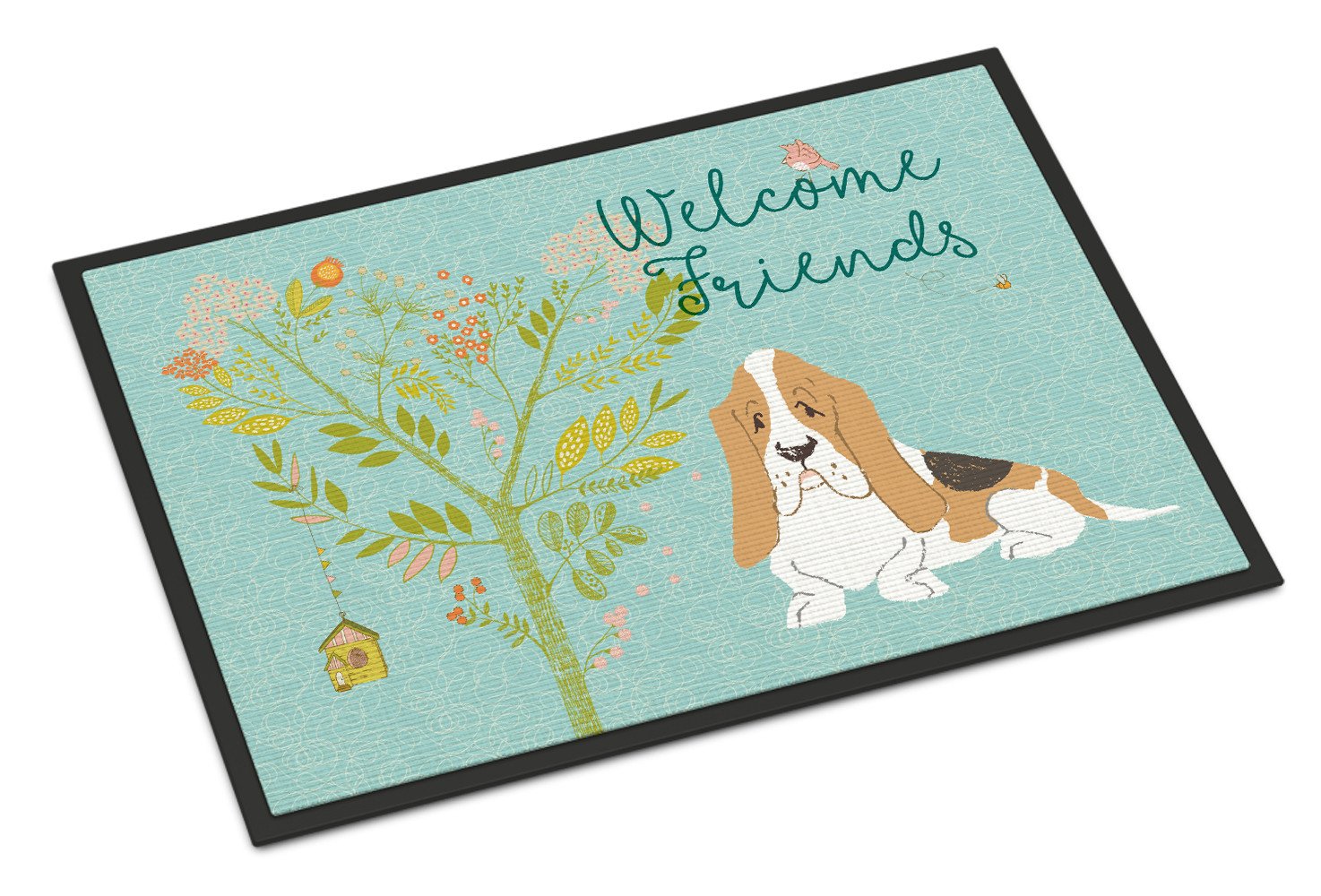 Welcome Friends Basset Hound Indoor or Outdoor Mat 24x36 BB7600JMAT by Caroline's Treasures