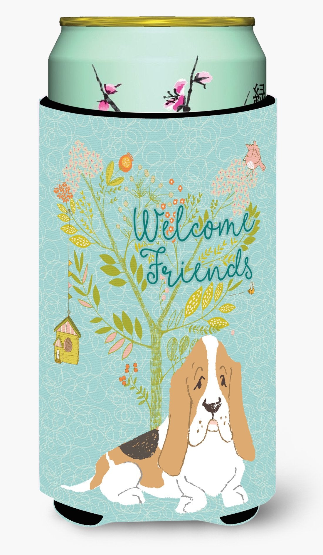 Welcome Friends Basset Hound Tall Boy Beverage Insulator Hugger BB7600TBC by Caroline's Treasures