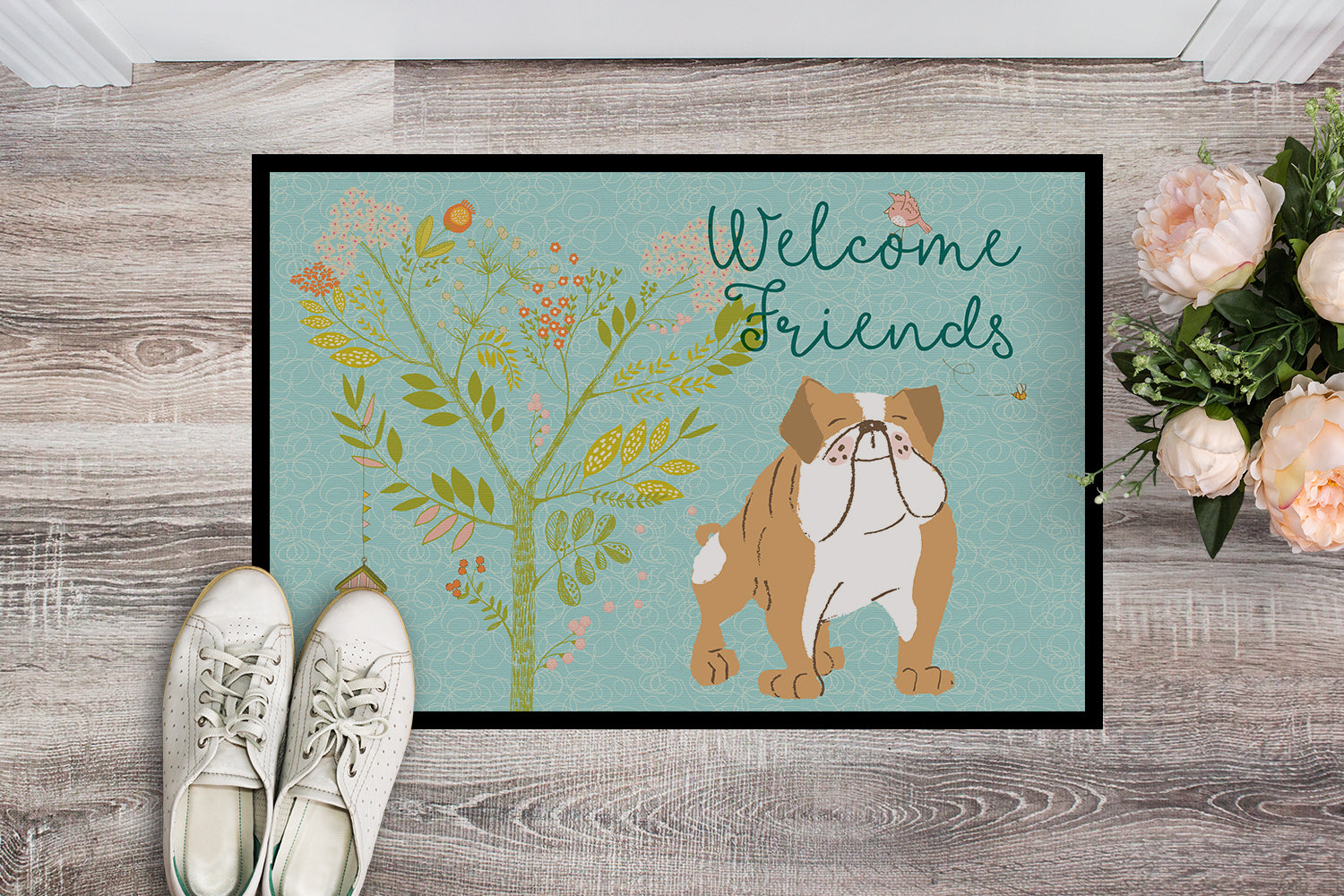 Welcome Friends English Bulldog Indoor or Outdoor Mat 18x27 BB7602MAT - the-store.com