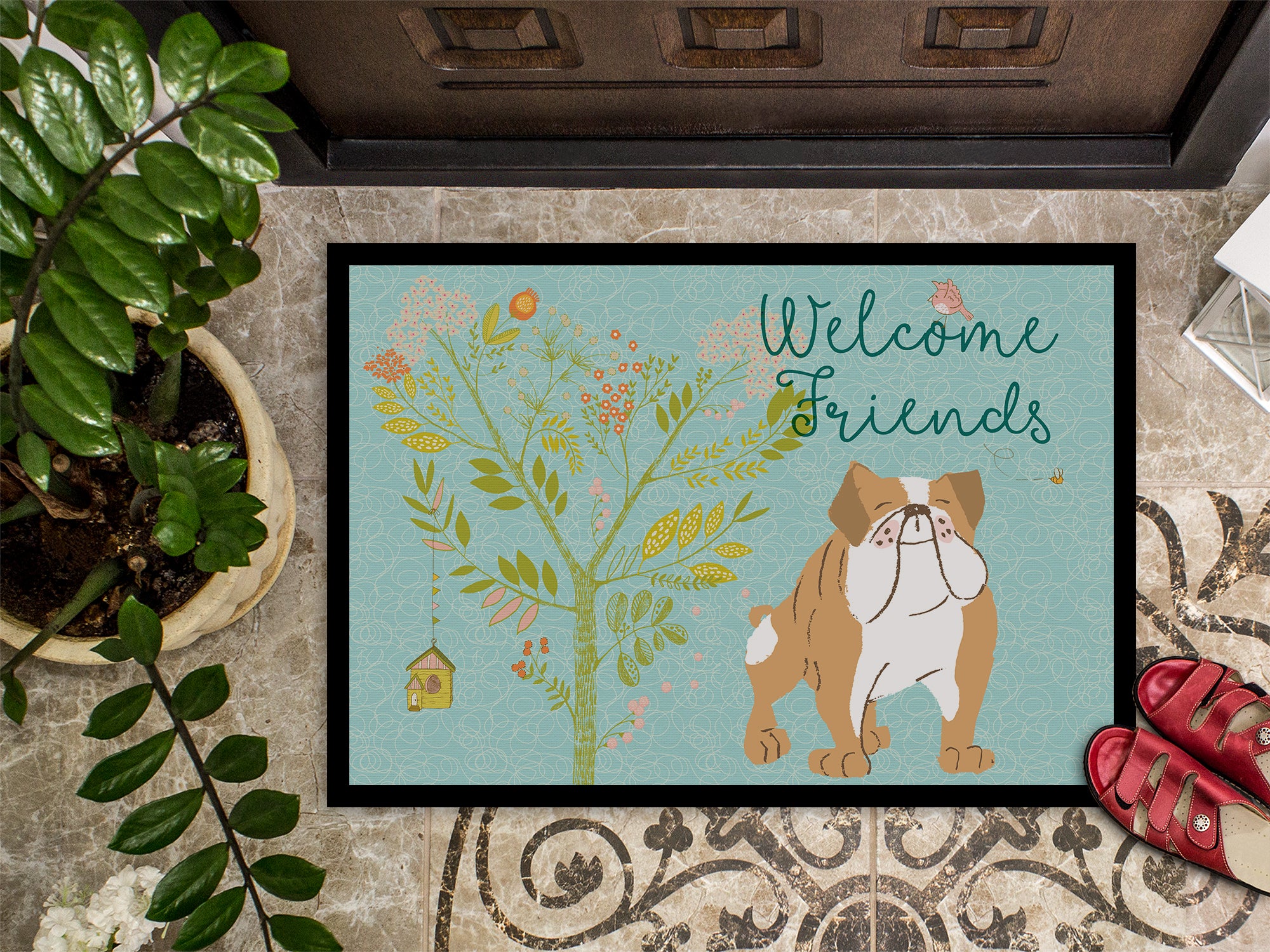 Welcome Friends English Bulldog Indoor or Outdoor Mat 18x27 BB7602MAT - the-store.com