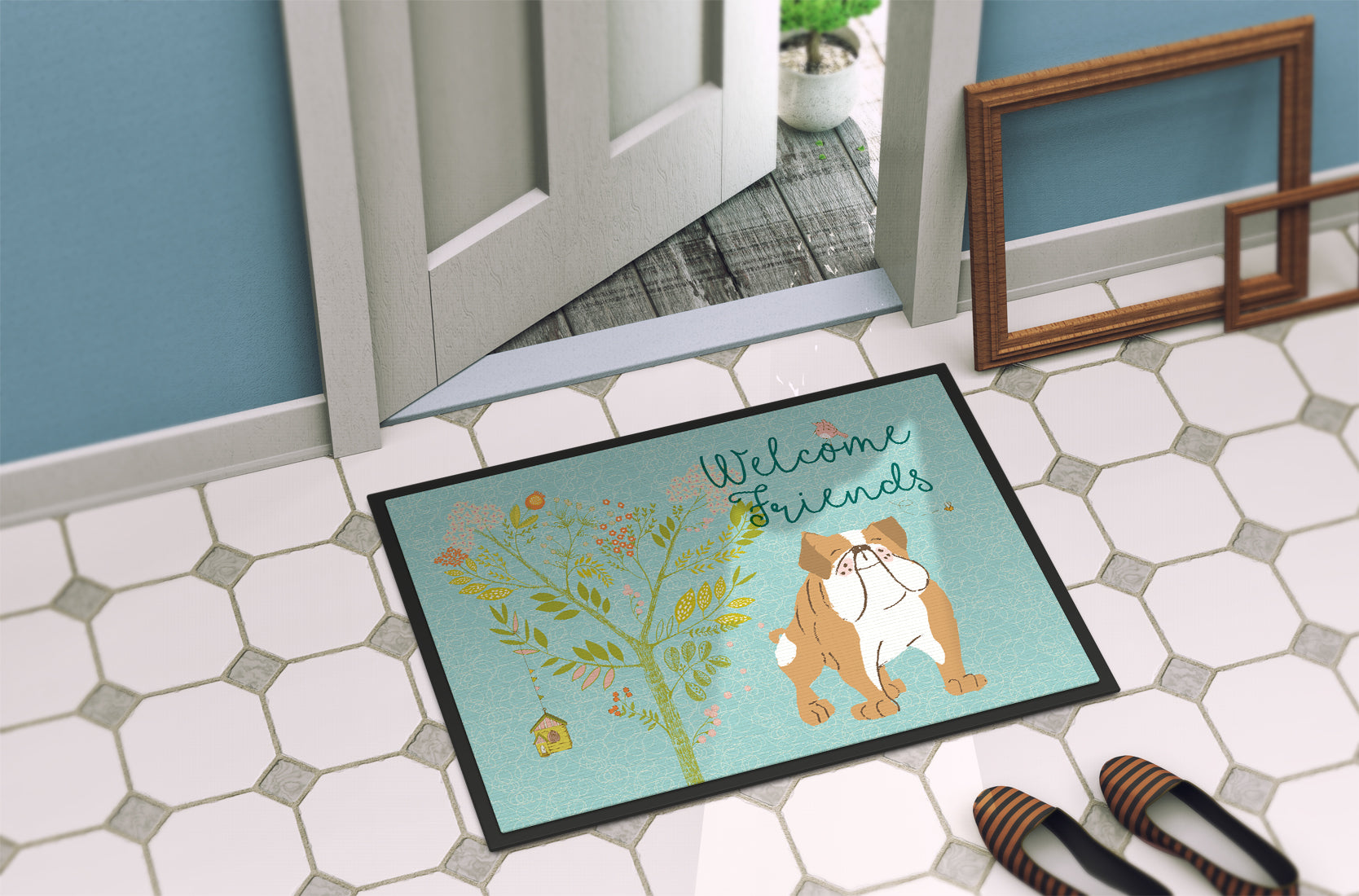 Welcome Friends English Bulldog Indoor or Outdoor Mat 18x27 BB7602MAT - the-store.com