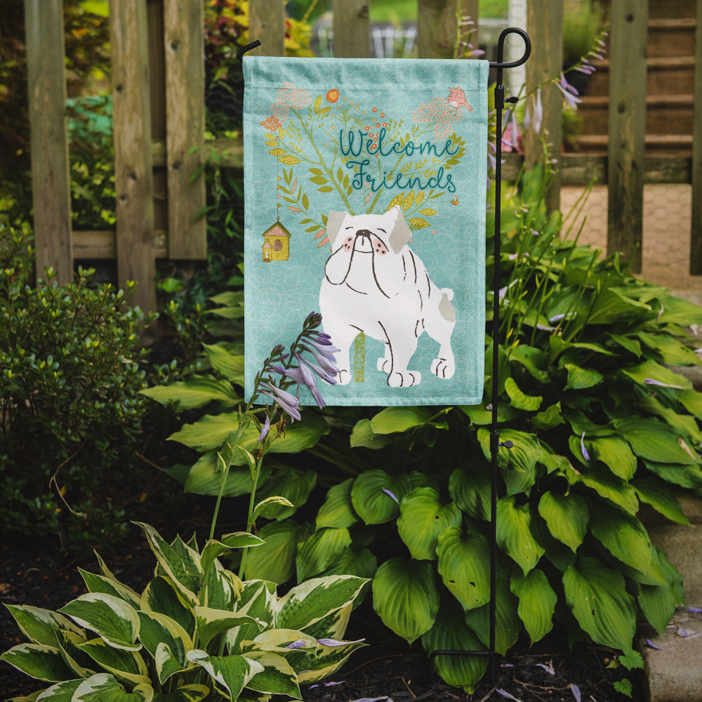 Welcome Friends English Bulldog White Flag Garden Size BB7603GF  the-store.com.