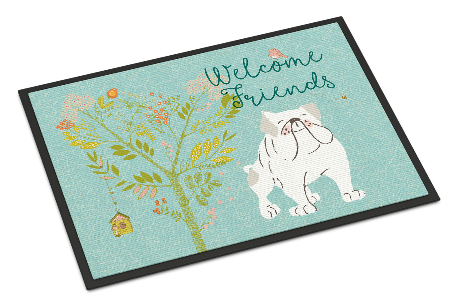 Welcome Friends English Bulldog White Indoor or Outdoor Mat 18x27 BB7603MAT - the-store.com