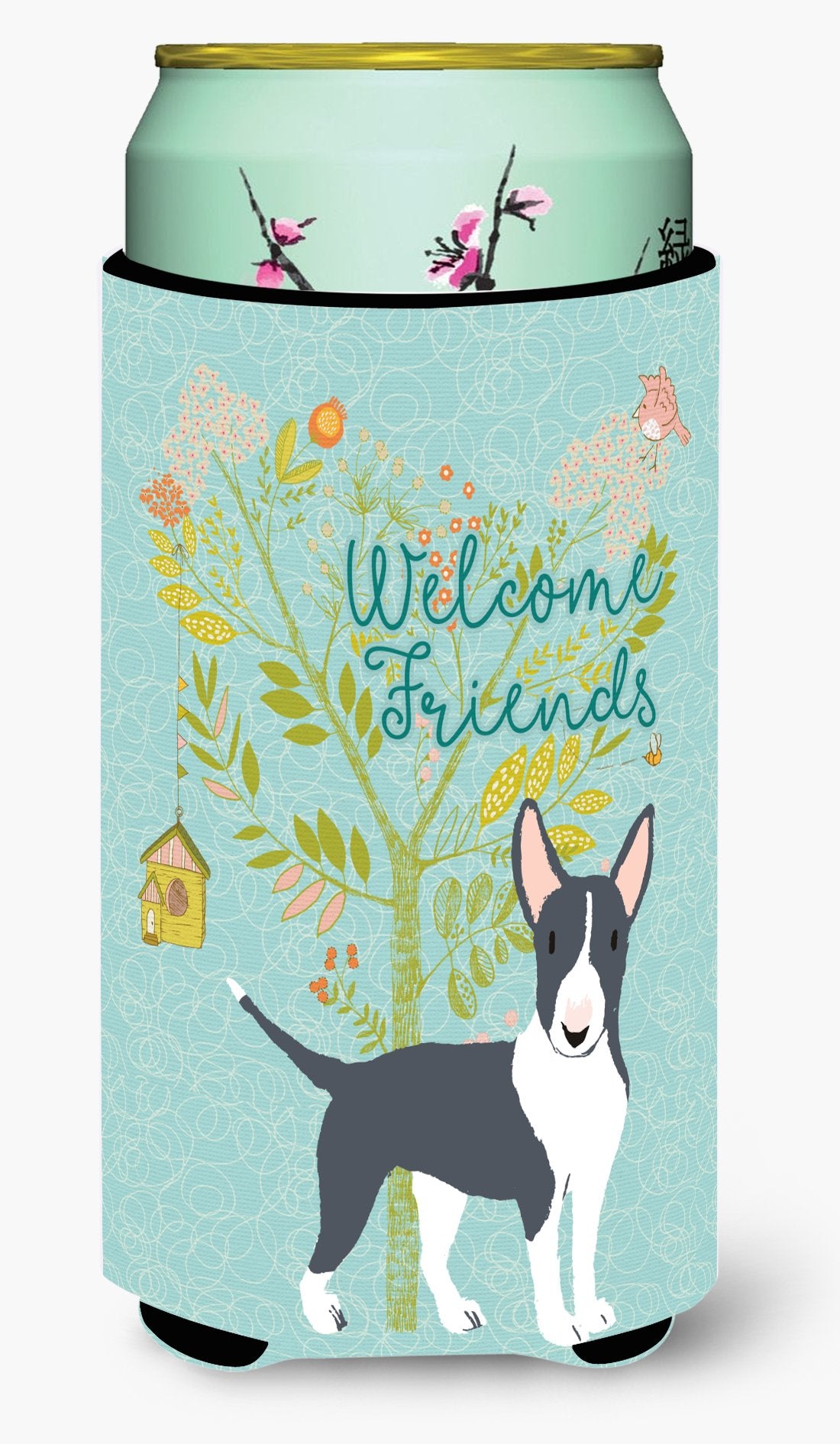 Welcome Friends Black Bull Terrier Tall Boy Beverage Insulator Hugger BB7604TBC by Caroline's Treasures