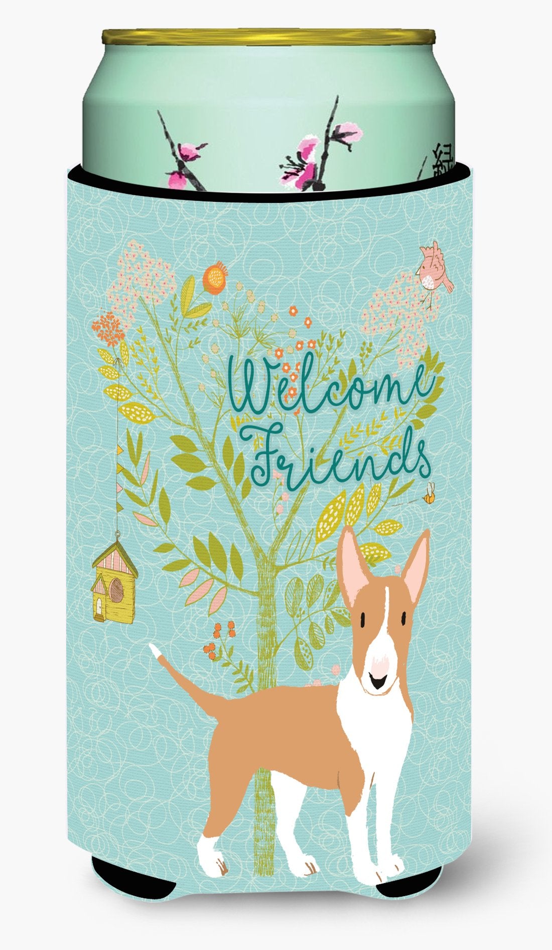 Welcome Friends Brown Bull Terrier Tall Boy Beverage Insulator Hugger BB7605TBC by Caroline's Treasures