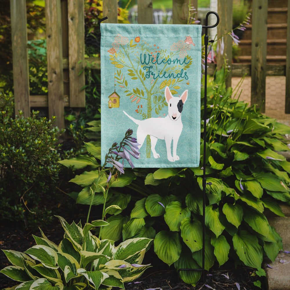 Welcome Friends White Patched Bull Terrier Flag Garden Size BB7607GF  the-store.com.