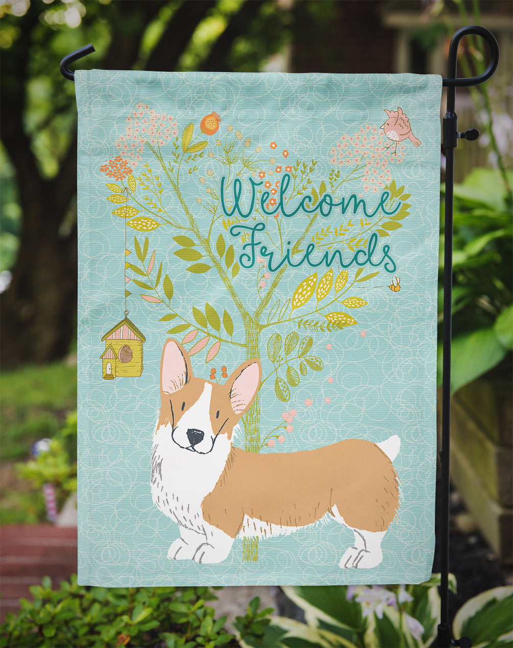 Welcome Friends Pembroke Welsh Corgi Red Flag Garden Size BB7608GF  the-store.com.