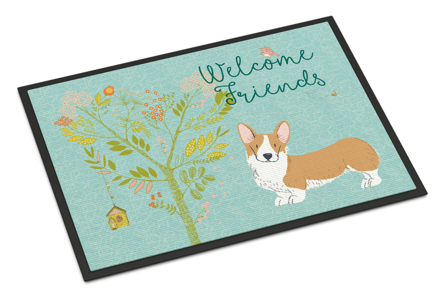 Welcome Friends Pembroke Welsh Corgi Red Indoor or Outdoor Mat 18x27 BB7608MAT - the-store.com