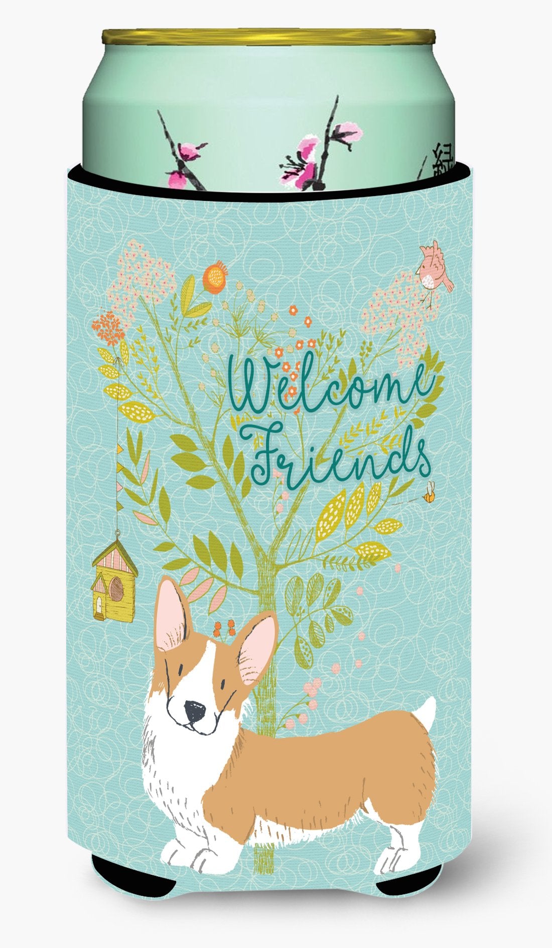 Welcome Friends Pembroke Welsh Corgi Red Tall Boy Beverage Insulator Hugger BB7608TBC by Caroline's Treasures