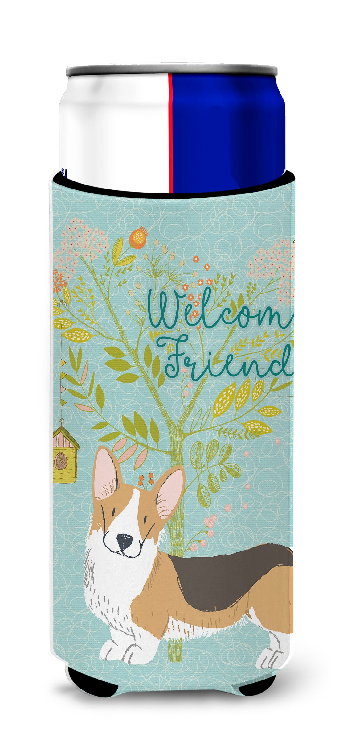 Welcome Friends Pembroke Welsh Corgi Tricolor  Ultra Hugger for slim cans BB7609MUK  the-store.com.