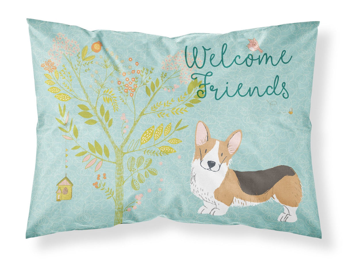 Welcome Friends Pembroke Welsh Corgi Tricolor Fabric Standard Pillowcase BB7609PILLOWCASE by Caroline&#39;s Treasures