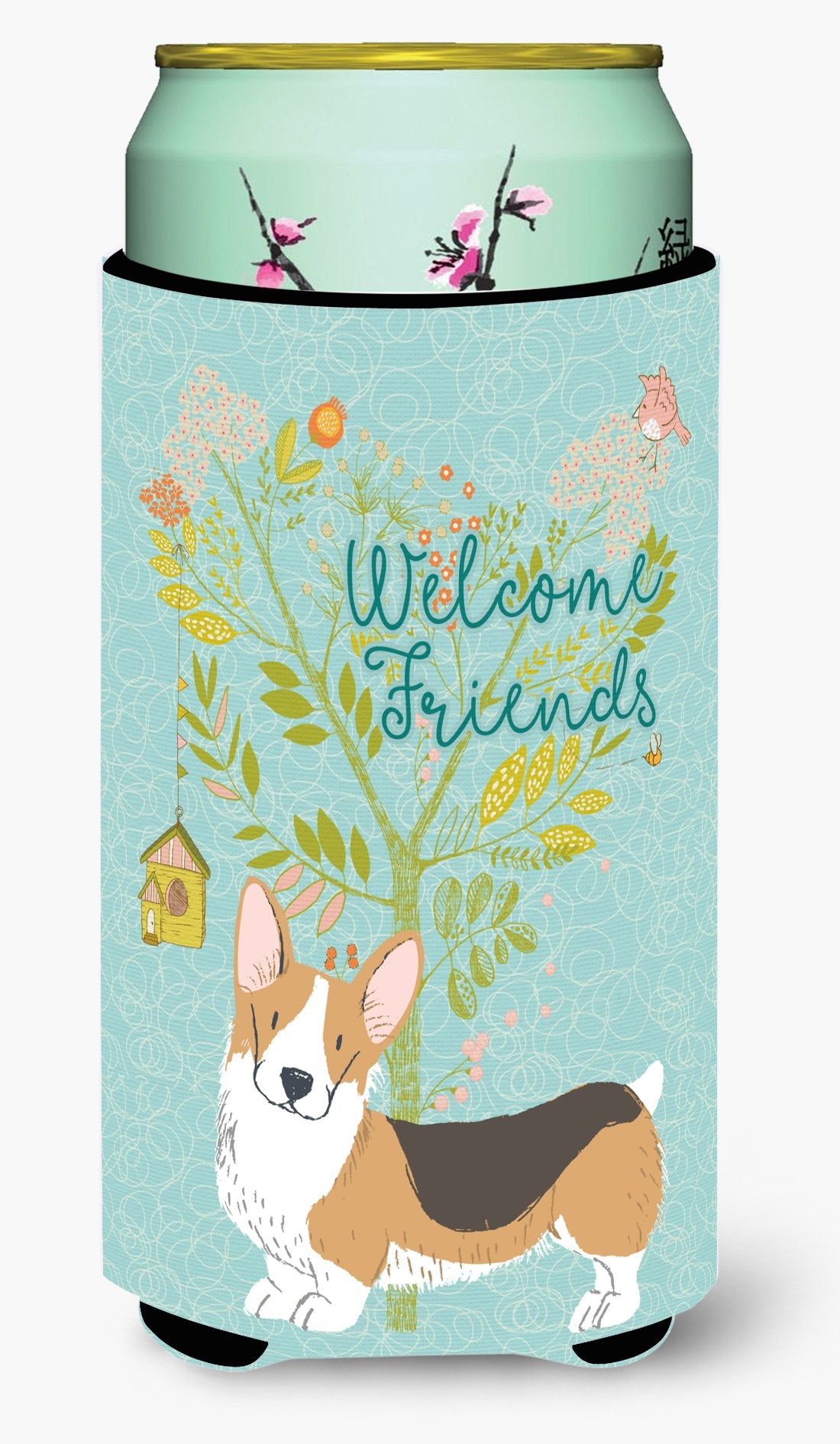 Welcome Friends Pembroke Welsh Corgi Tricolor Tall Boy Beverage Insulator Hugger BB7609TBC by Caroline's Treasures