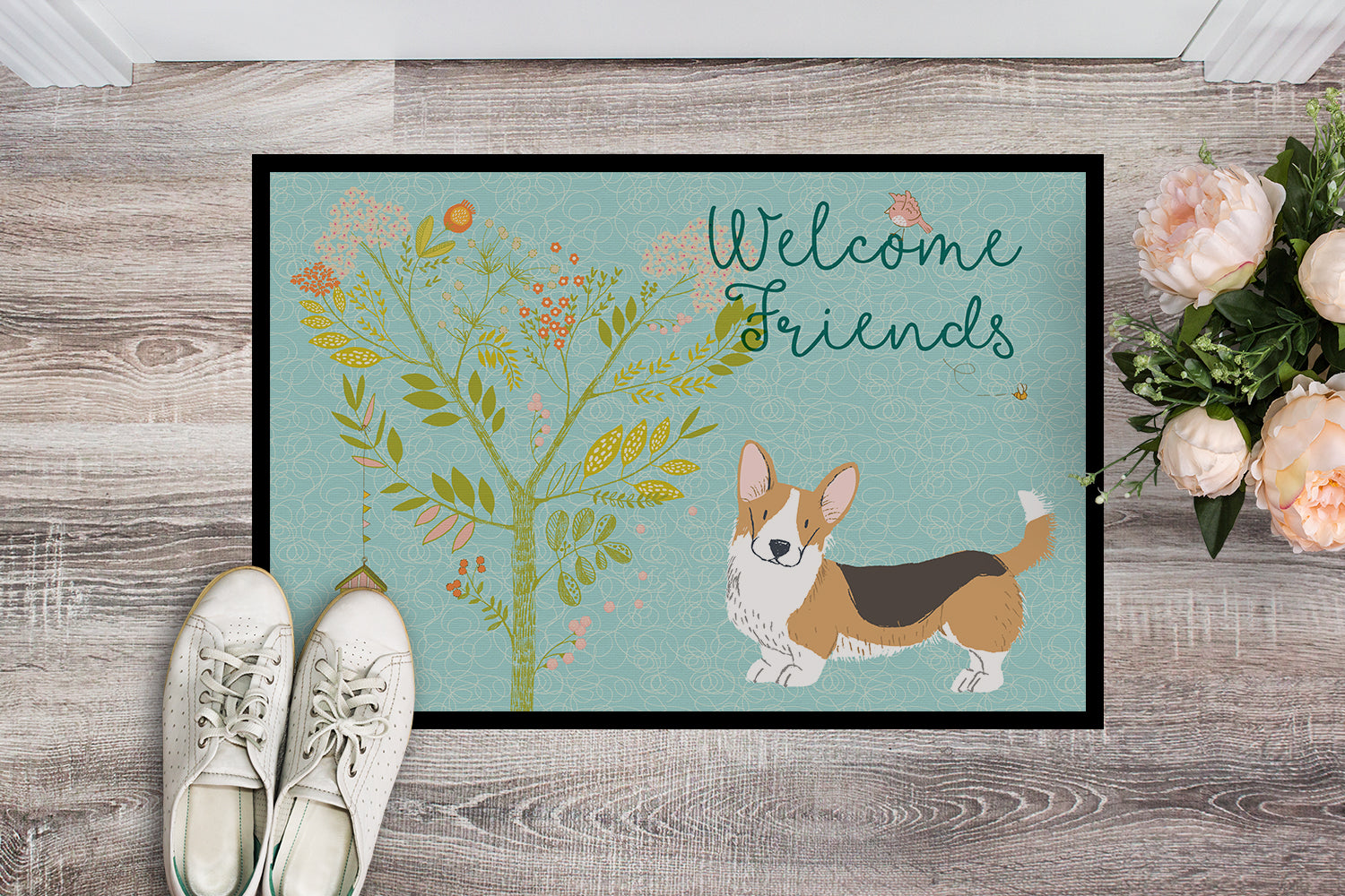 Welcome Friends Pembroke Welsh Corgi Tricolor Indoor or Outdoor Mat 18x27 BB7610MAT - the-store.com