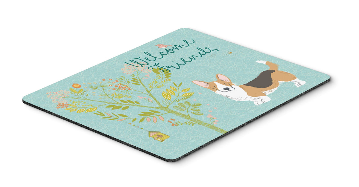 Welcome Friends Pembroke Welsh Corgi Tricolor Mouse Pad, Hot Pad or Trivet BB7610MP by Caroline&#39;s Treasures