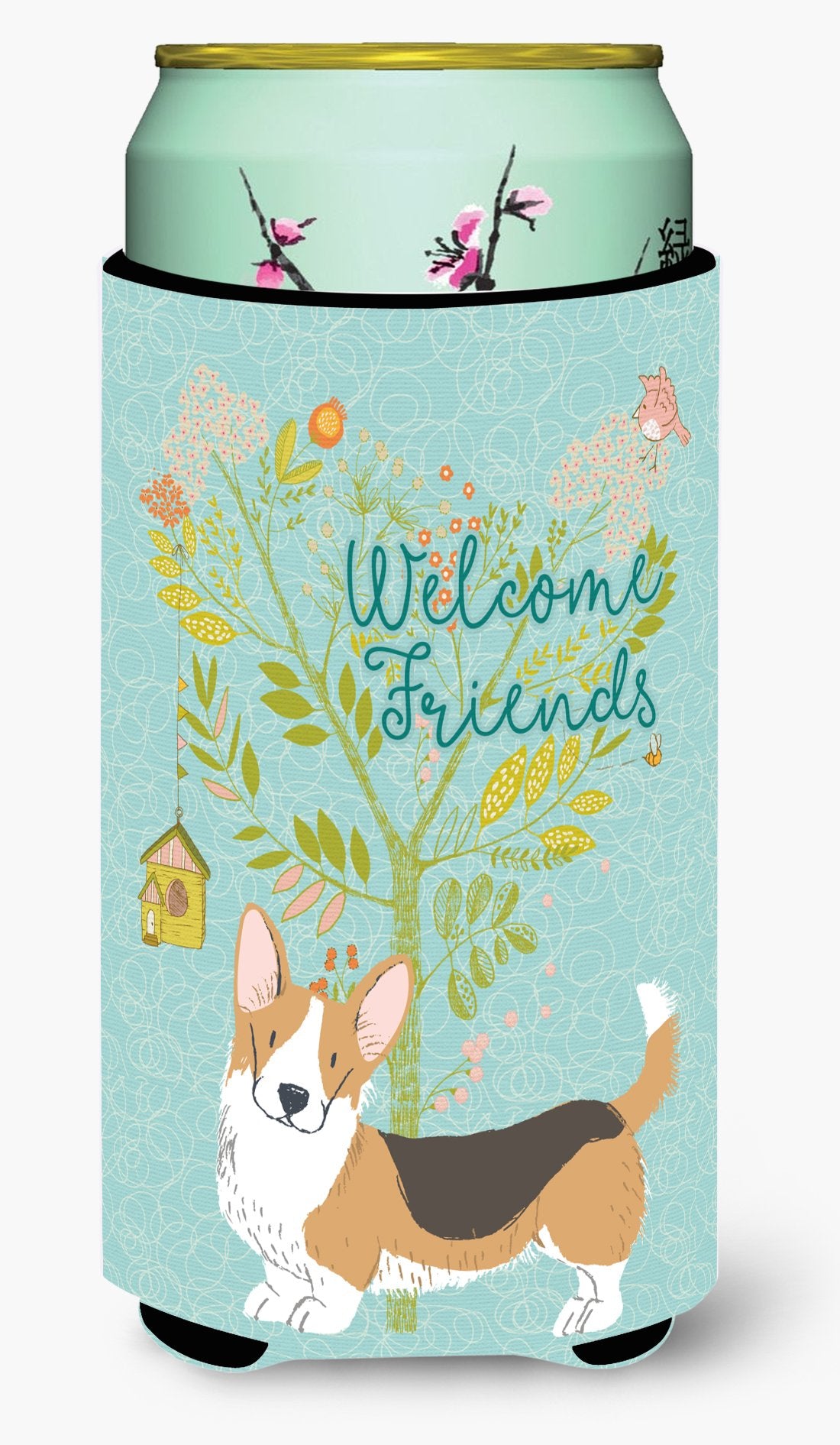 Welcome Friends Pembroke Welsh Corgi Tricolor Tall Boy Beverage Insulator Hugger BB7610TBC by Caroline's Treasures