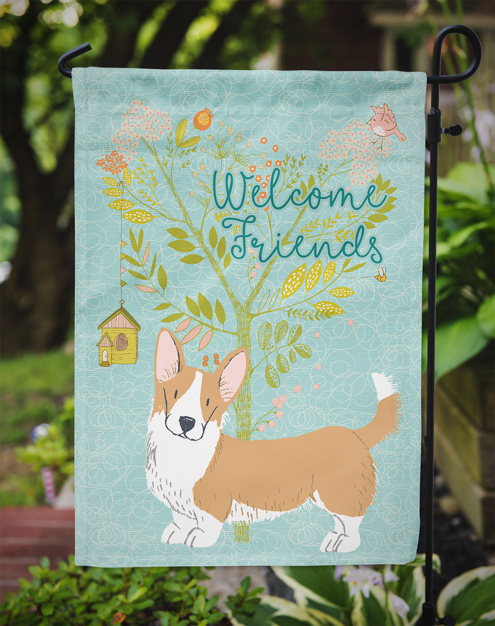 Welcome Friends Cardigan Welsh Corgi Tricolor Flag Garden Size BB7611GF  the-store.com.