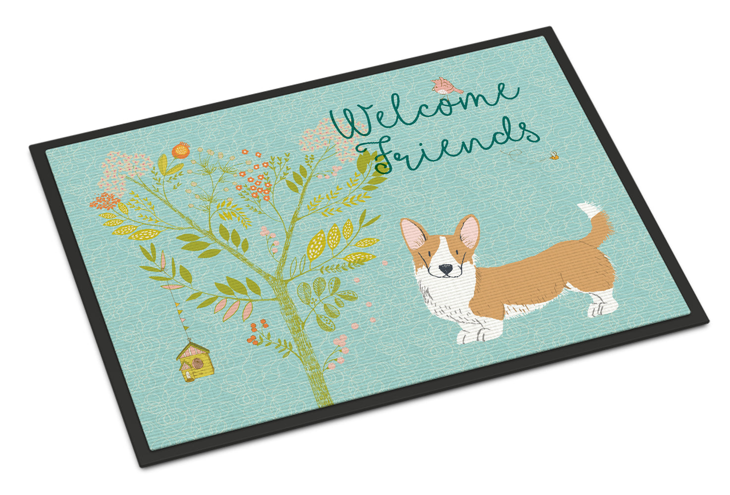 Welcome Friends Cardigan Welsh Corgi Tricolor Indoor or Outdoor Mat 18x27 BB7611MAT - the-store.com