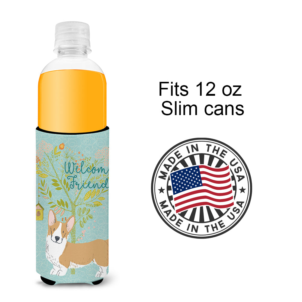 Welcome Friends Cardigan Welsh Corgi Tricolor  Ultra Hugger for slim cans BB7611MUK  the-store.com.