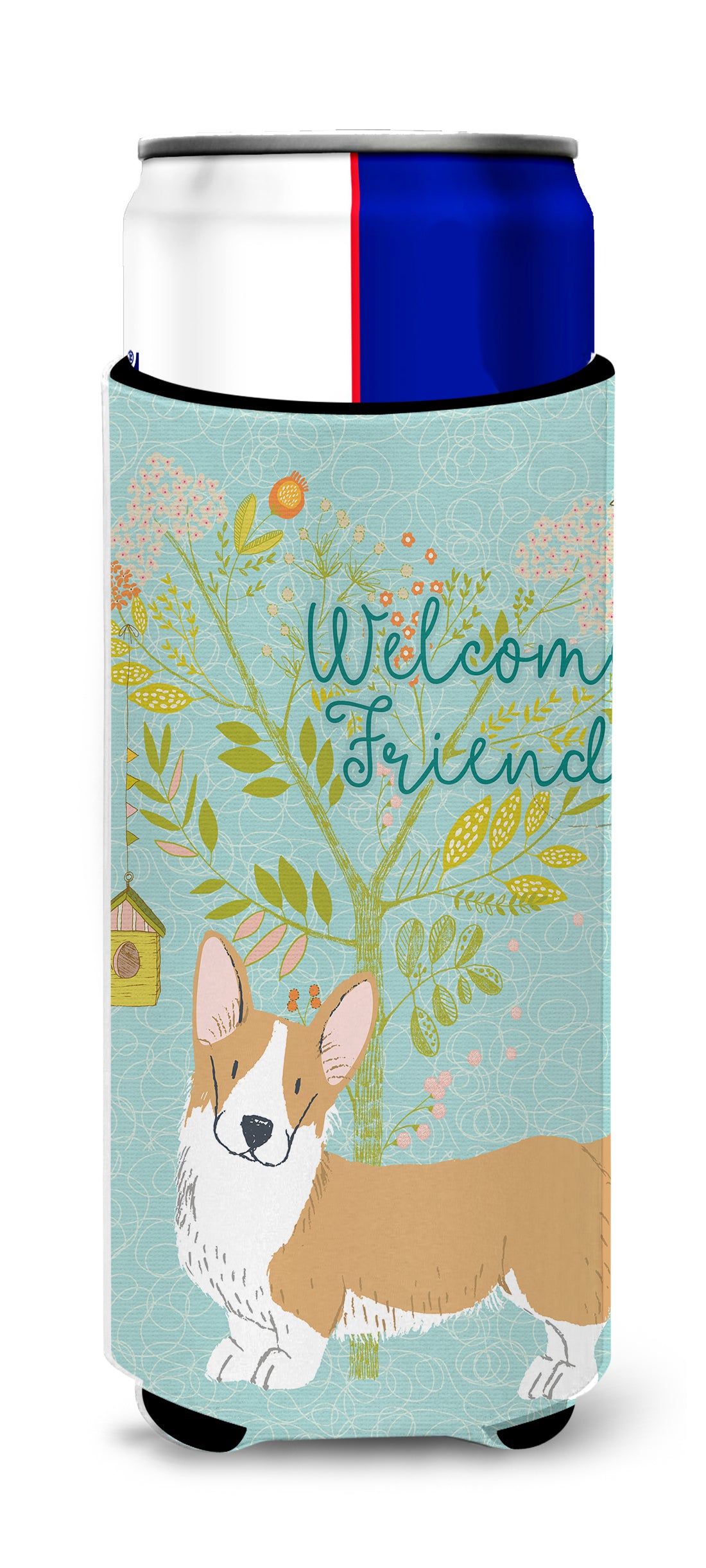 Welcome Friends Cardigan Welsh Corgi Tricolor  Ultra Hugger for slim cans BB7611MUK  the-store.com.