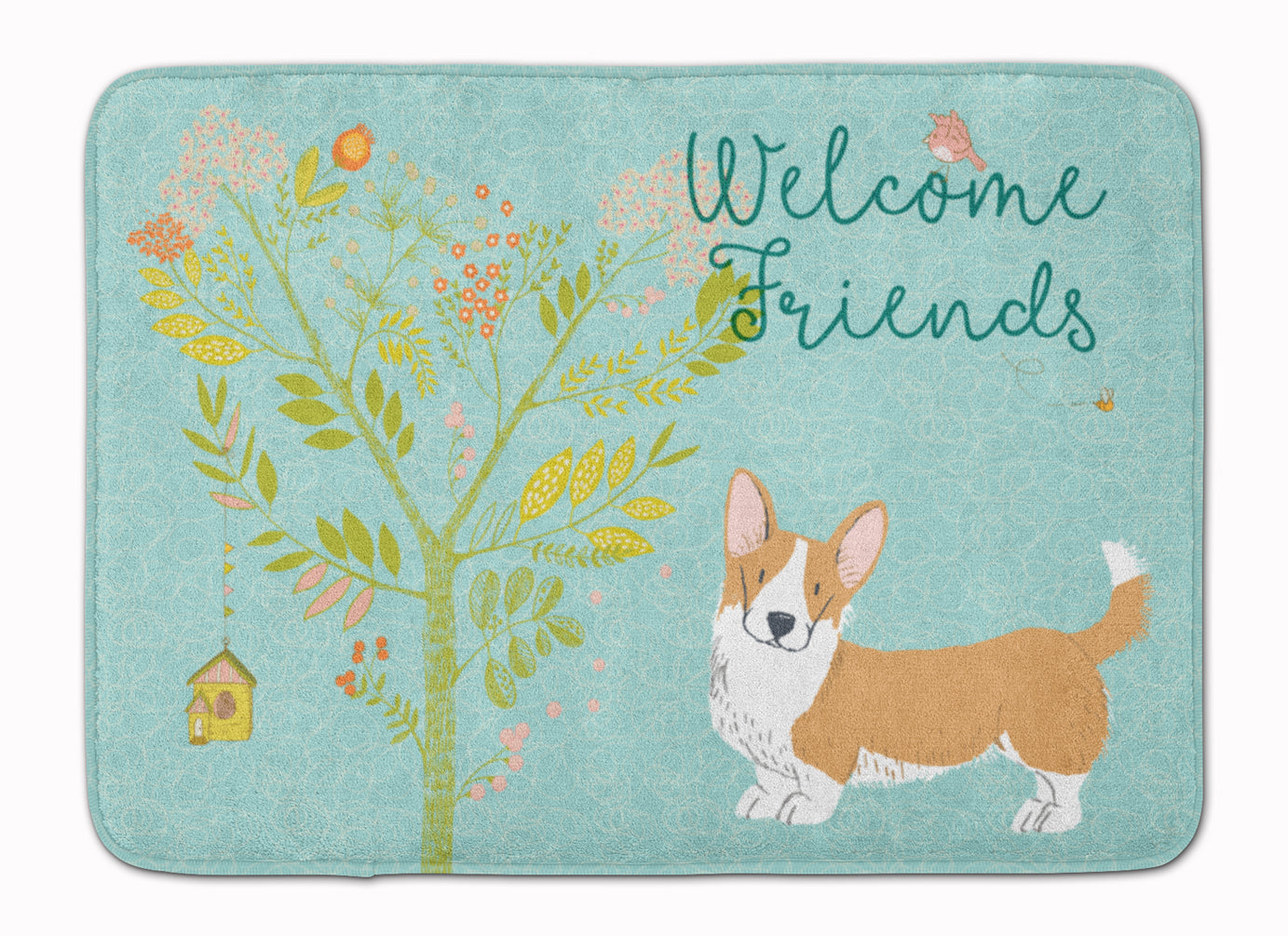 Welcome Friends Cardigan Welsh Corgi Tricolor Machine Washable Memory Foam Mat BB7611RUG - the-store.com