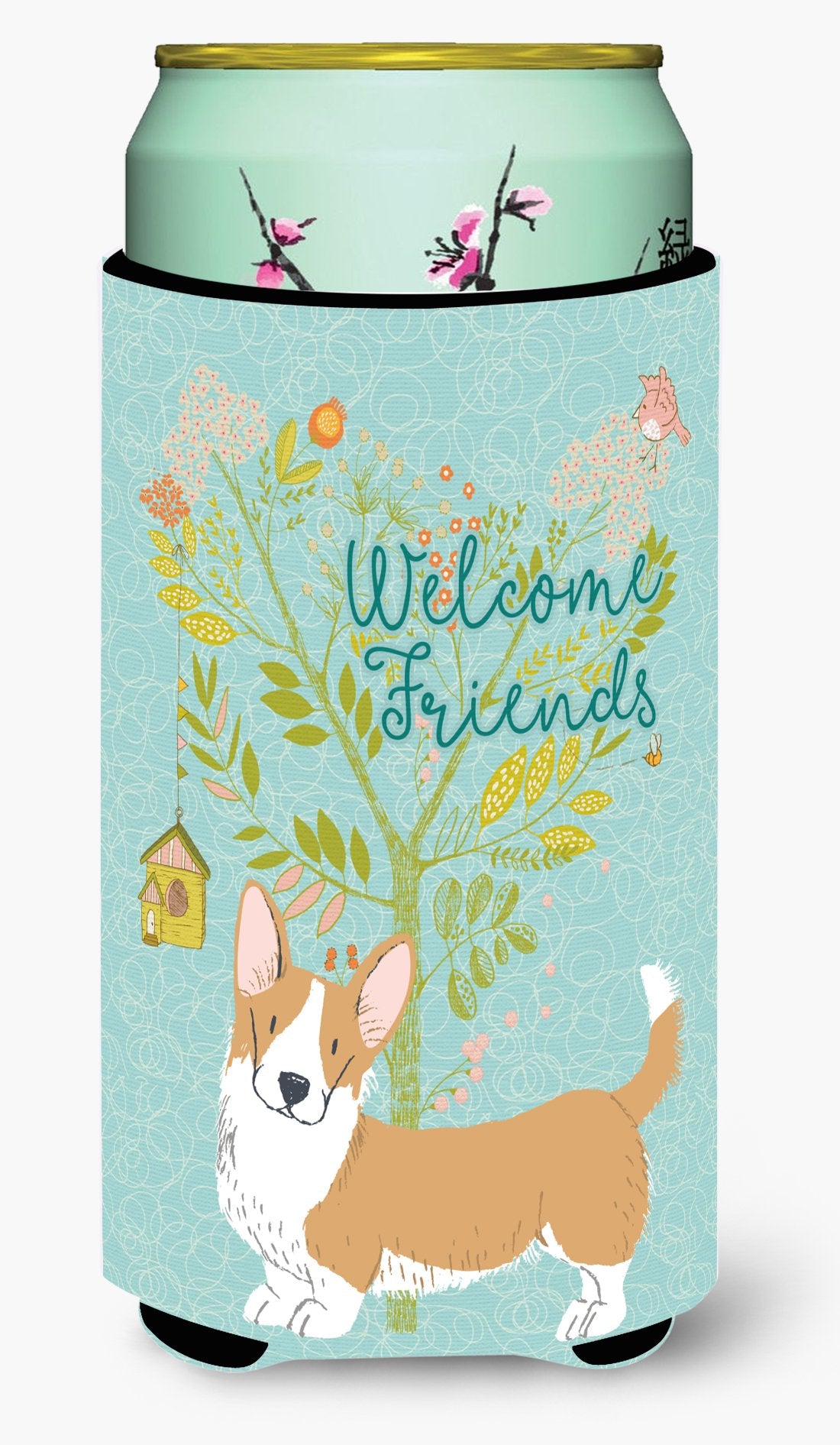 Welcome Friends Cardigan Welsh Corgi Tricolor Tall Boy Beverage Insulator Hugger BB7611TBC by Caroline's Treasures