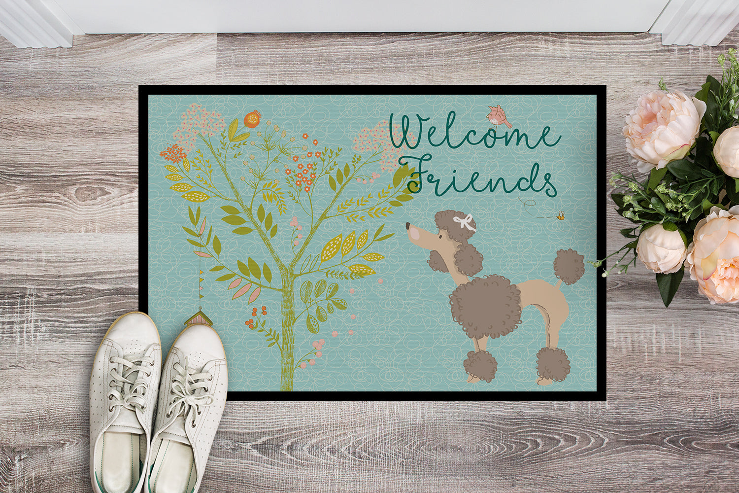 Welcome Friends Chocolate Poodle Indoor or Outdoor Mat 18x27 BB7612MAT - the-store.com