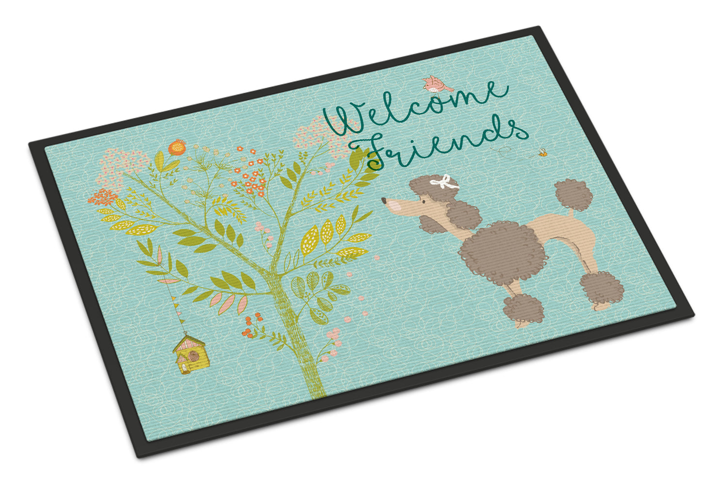 Welcome Friends Chocolate Poodle Indoor or Outdoor Mat 18x27 BB7612MAT - the-store.com