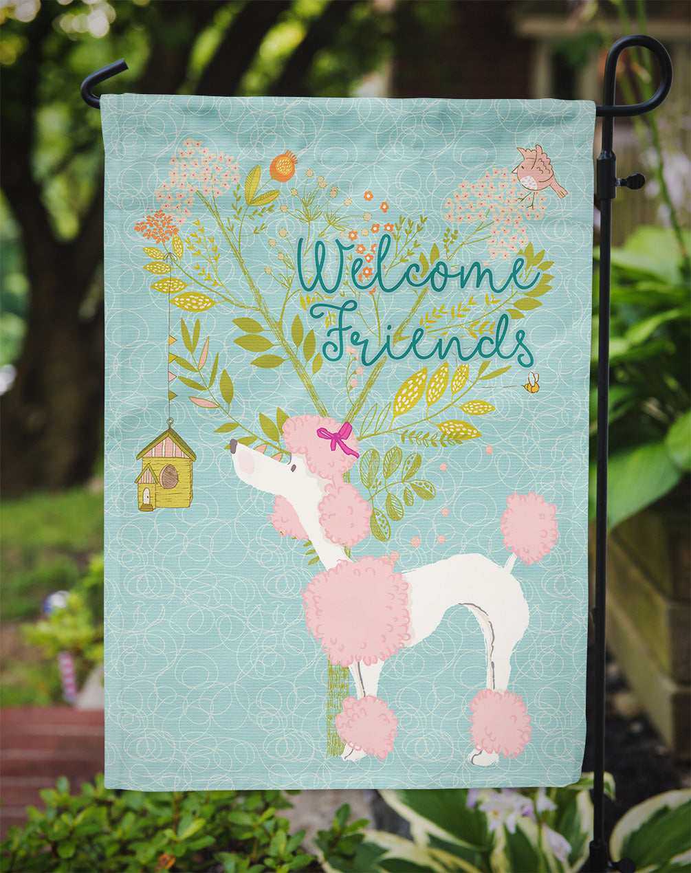 Welcome Friends Pink Poodle Flag Garden Size BB7613GF  the-store.com.