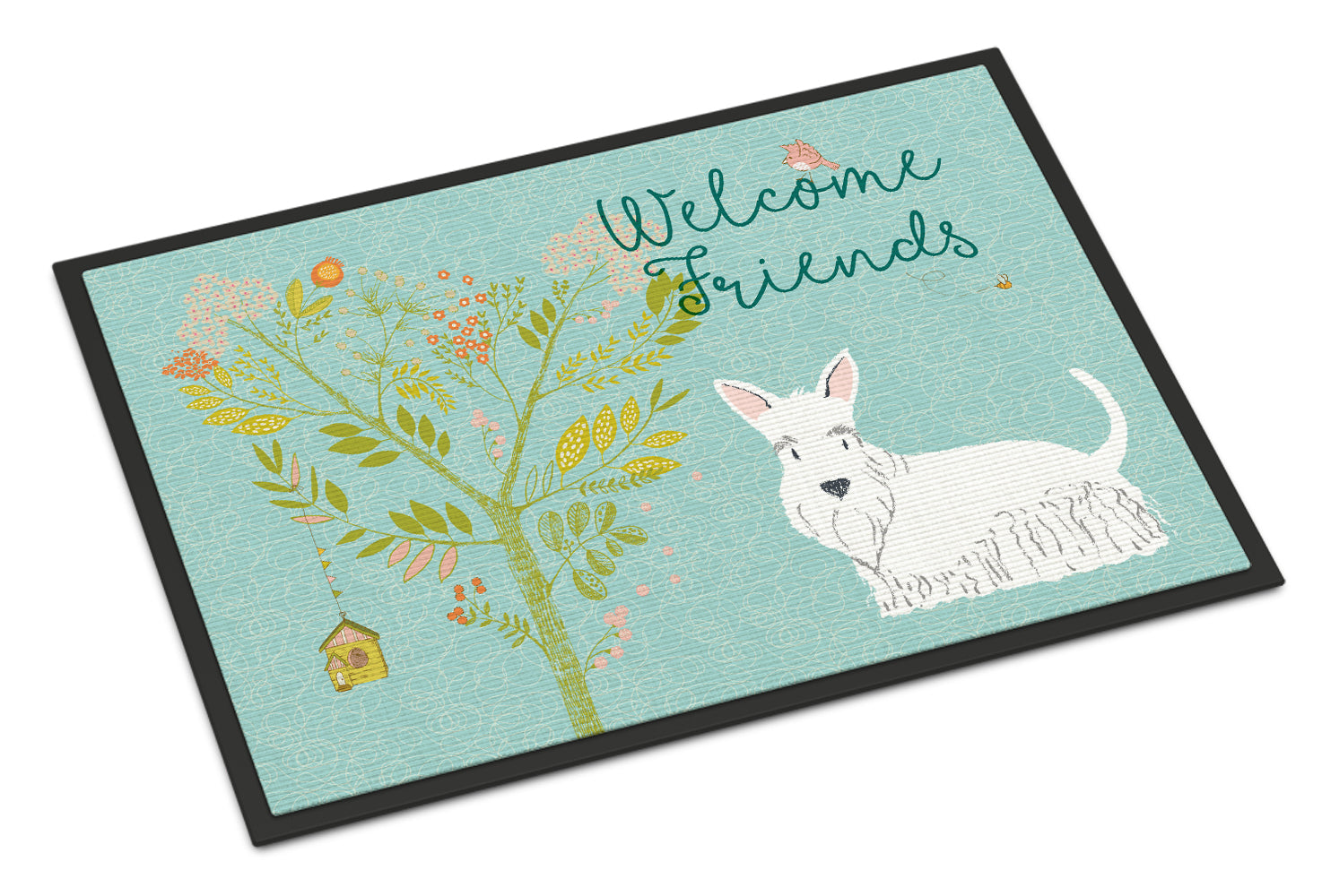 Welcome Friends White Scottish Terrier Indoor or Outdoor Mat 18x27 BB7617MAT - the-store.com