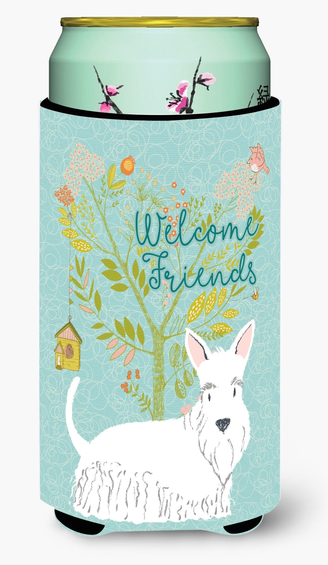 Welcome Friends White Scottish Terrier Tall Boy Beverage Insulator Hugger BB7617TBC by Caroline's Treasures