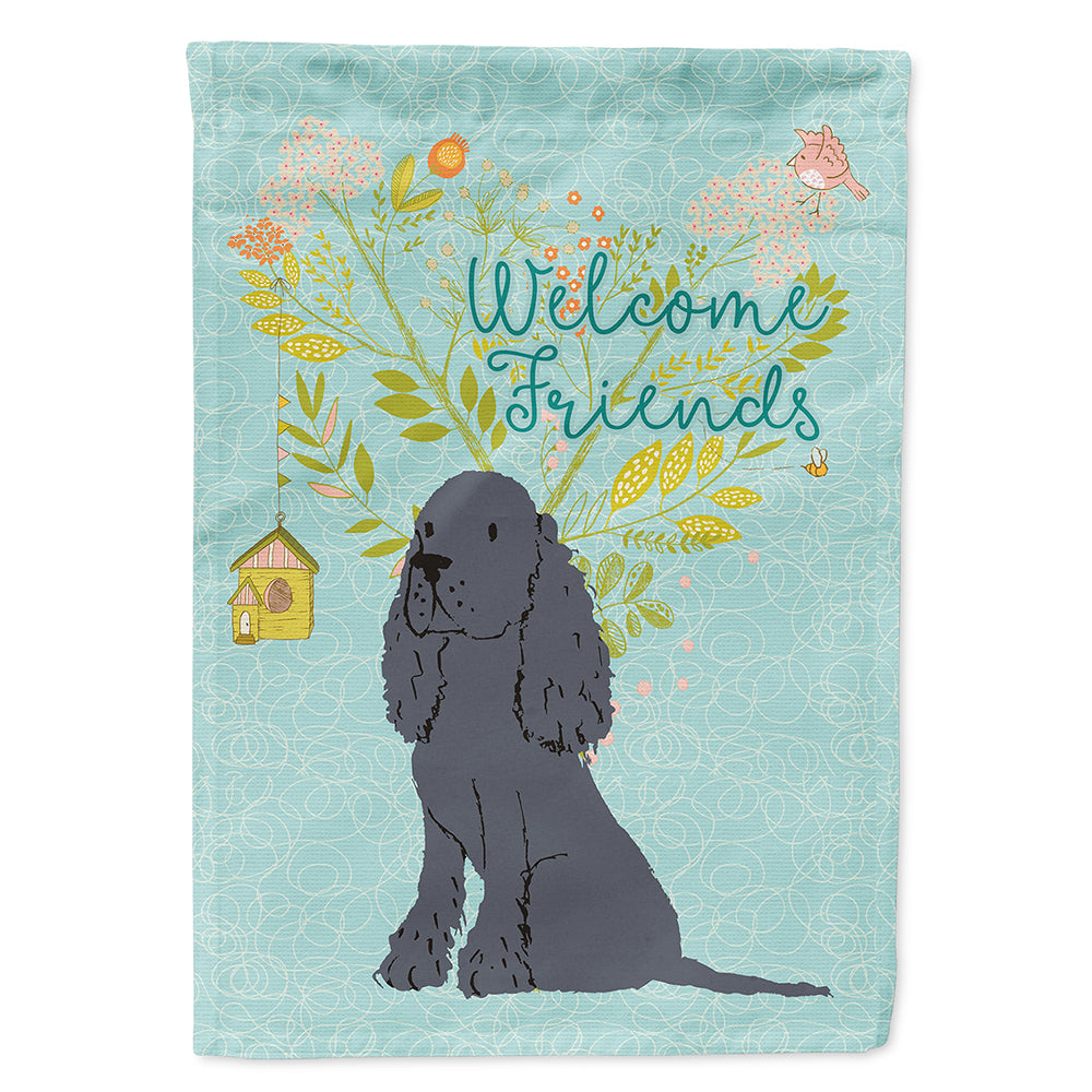 Welcome Friends Black Cocker Spaniel Flag Canvas House Size BB7618CHF  the-store.com.