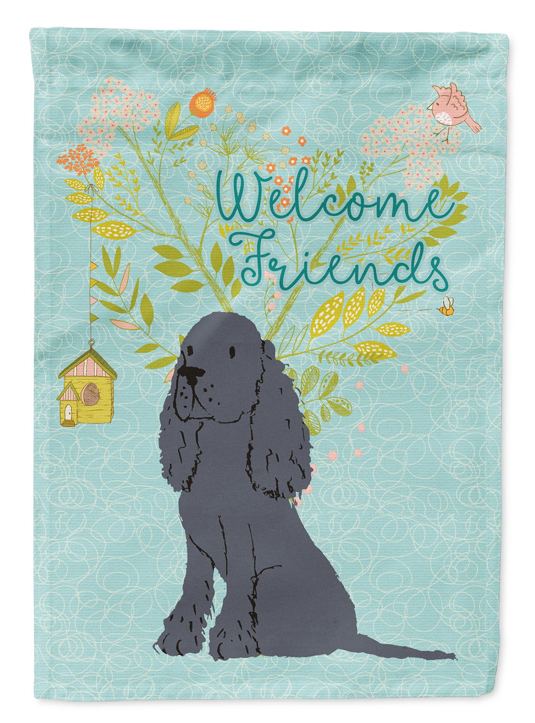 Welcome Friends Black Cocker Spaniel Flag Garden Size BB7618GF  the-store.com.