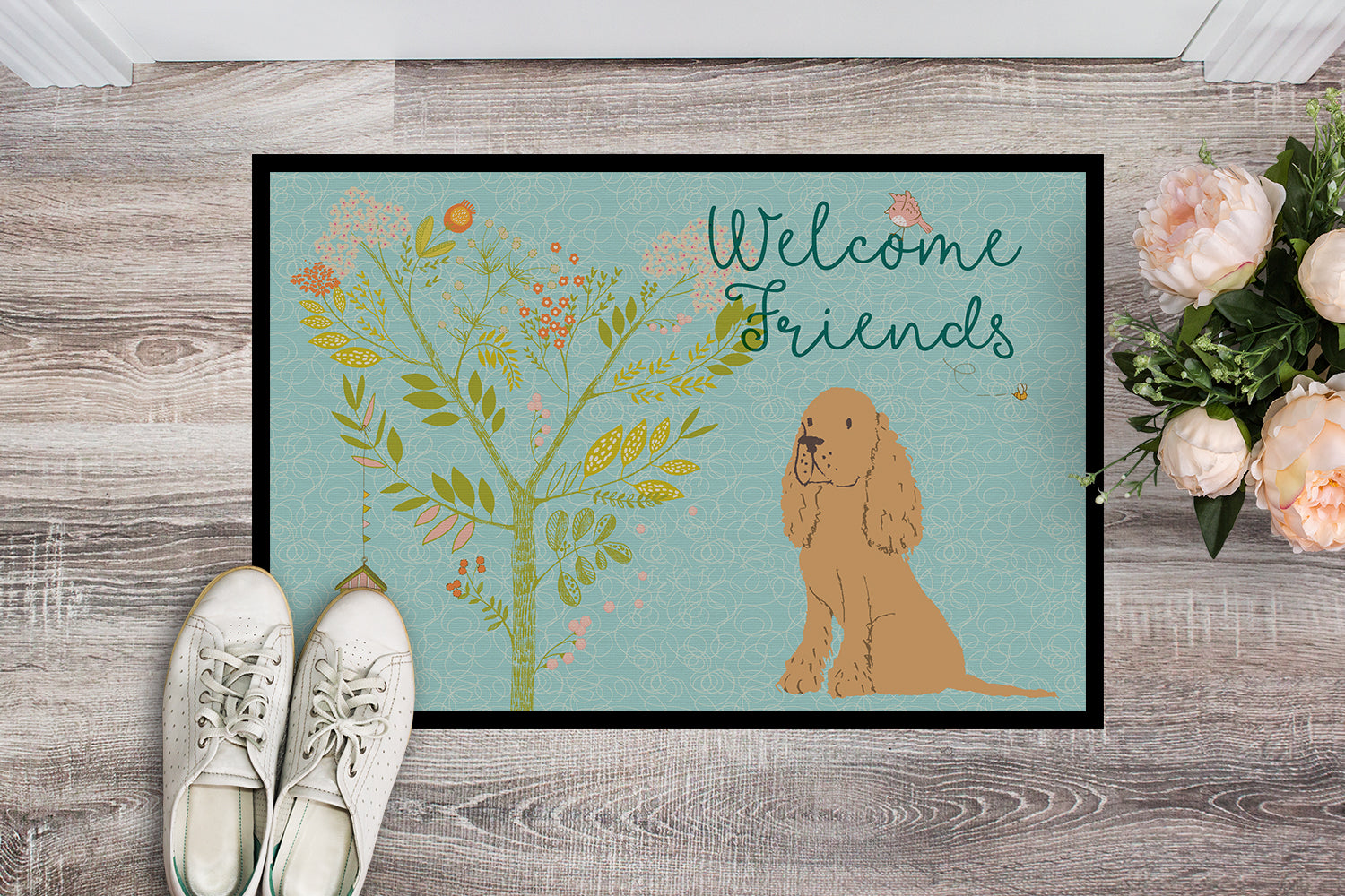 Welcome Friends Buff Cocker Spaniel Indoor or Outdoor Mat 18x27 BB7619MAT - the-store.com