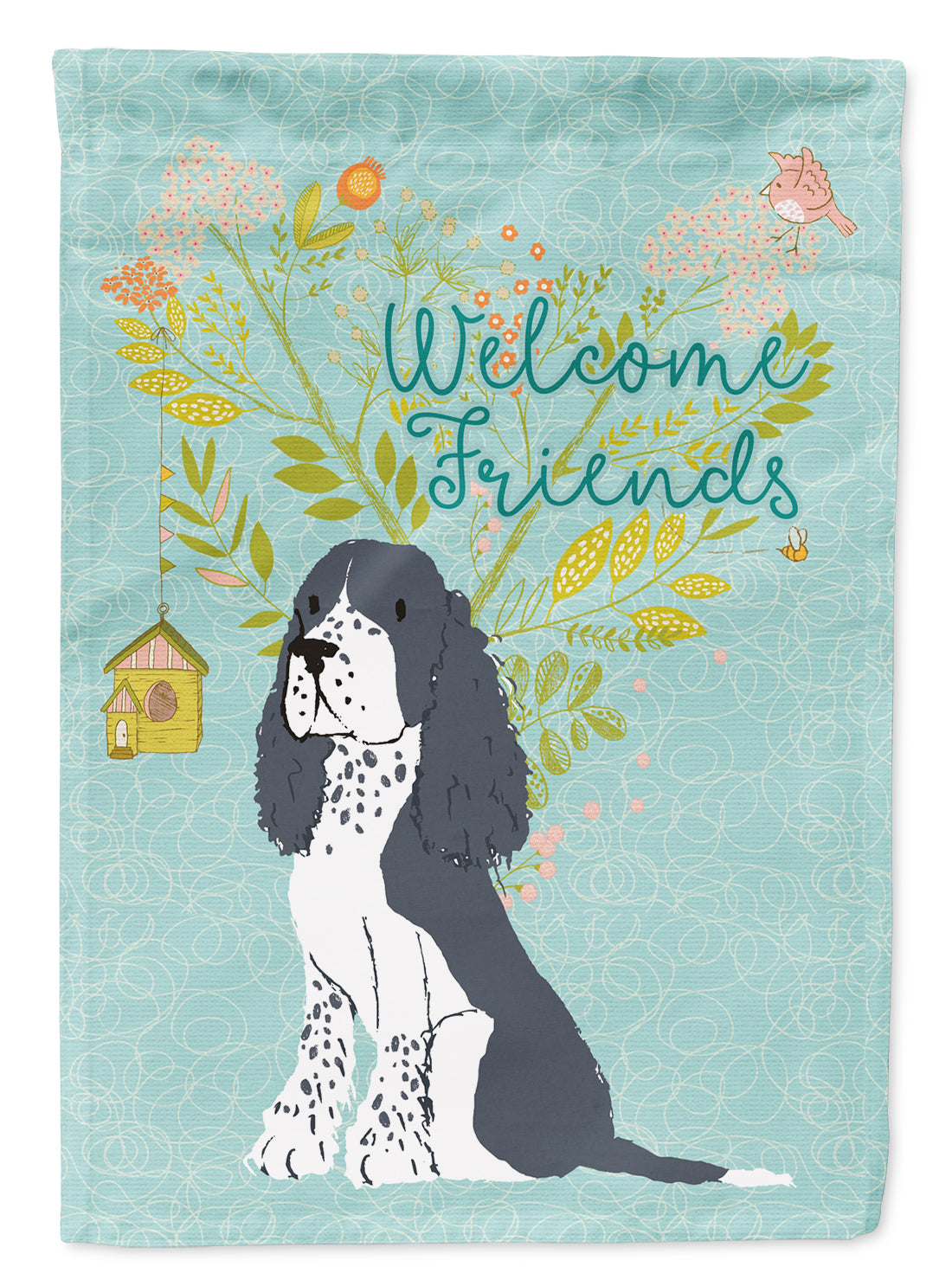 Welcome Friends Black Springer Spaniel Flag Garden Size BB7621GF  the-store.com.